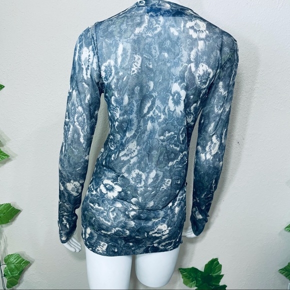 Vera Wang Floral Gray Blue Cardigan Blouse - Picture 11 of 14